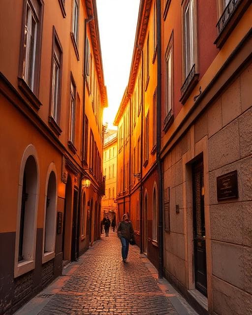 European golden hour street